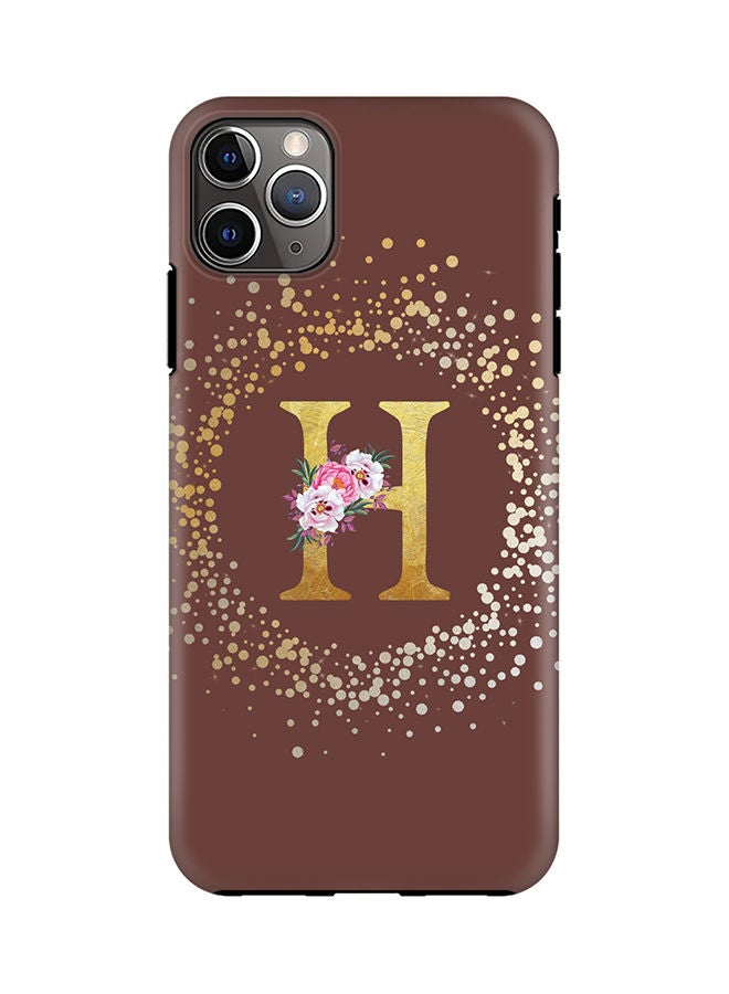 Stylizedd Monogram Tough Series for Apple iPhone 11 Pro Max Custom Initials Floral Pattern Tough Pro Dual Layer hybrid PC inner TPU protection Alphabet- H (Brown) - Image 1
