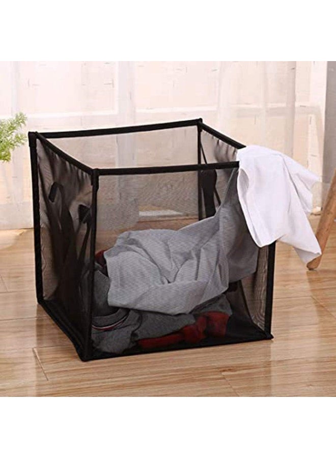 سلة غسيل، سلة غسيل شبكية متعددة الوظائف قابلة للطي، سلة تخزين قابلة للطي مع مقبض، سلة تنظيم ملابس خفيفة الوزن ومريحة للسفر، (قطعة واحدة، رمادي، طبقة واحدة) - Image 2