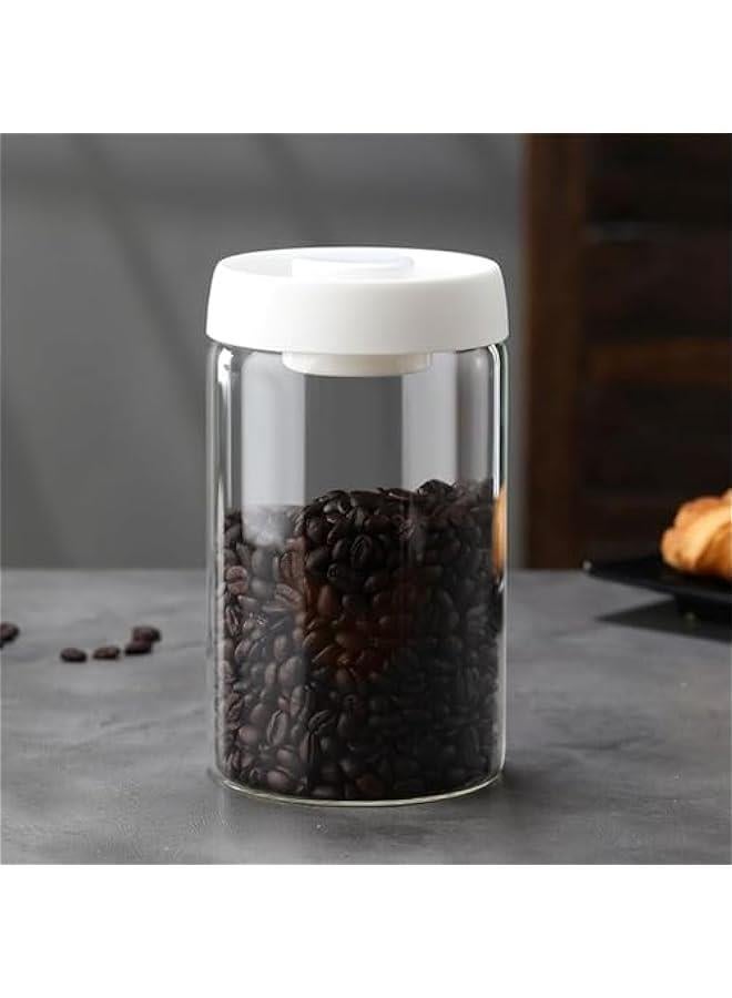 HOOKOR Durku Vacuum Glass Jars with Airtight Lid,Borosilicate Glass Coffee Canister Container, Easy to Operate,Perfect for Coffee Grounds,Beans,Loose Tea,Candy,Sugar,Nuts,Spice (White-1200ml) - Image 1