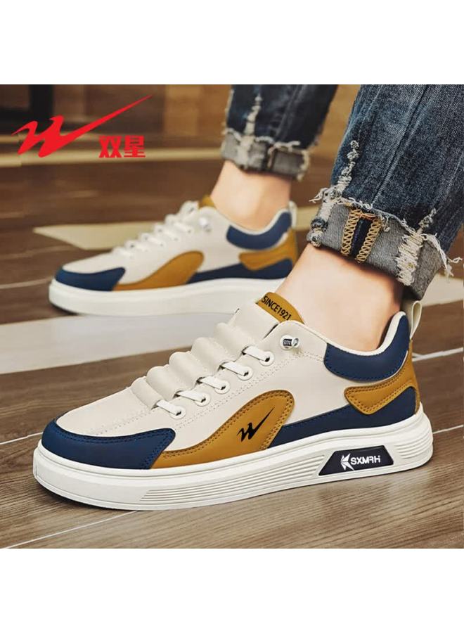 Shuangxing Men's Casual Leather Sneakers Spring Khaki 41