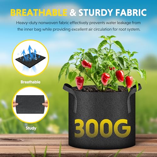iPower 5-Pack 15 Gallon Plant Grow Bags Thickened Nonwoven Aeration Fabric Pots Heavy Duty Durable Container, Strap Handles for Garden, Black - Image 5
