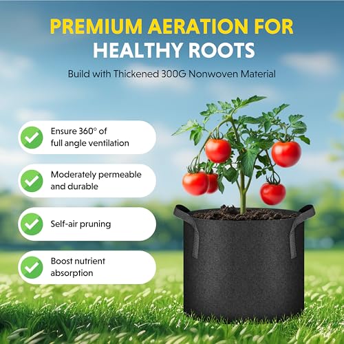 iPower 5-Pack 15 Gallon Plant Grow Bags Thickened Nonwoven Aeration Fabric Pots Heavy Duty Durable Container, Strap Handles for Garden, Black - Image 4