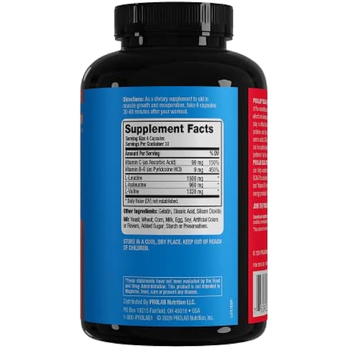 Prolab BCAA Plus Branched Chain Amino Acid Capsules, Muscle Recovery, Lean Muscle Support, Endurance & Performance Booster (180 Capsules) - Image 5