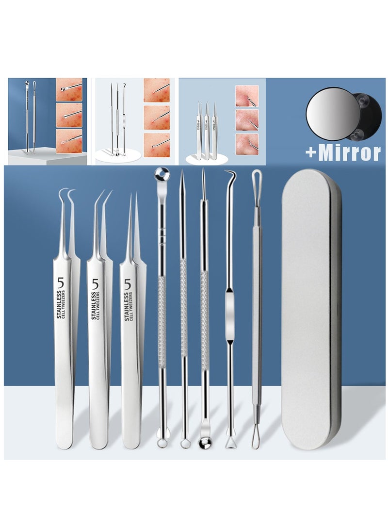 Furtey 8-Piece with Case and Mirror, Stainless Steel Pedicure Blackhead Acne Tweezers, Cell Tweezer, Facial Care Skin Tools Set Remove Blackhead, Reduce Acne  - Image 1