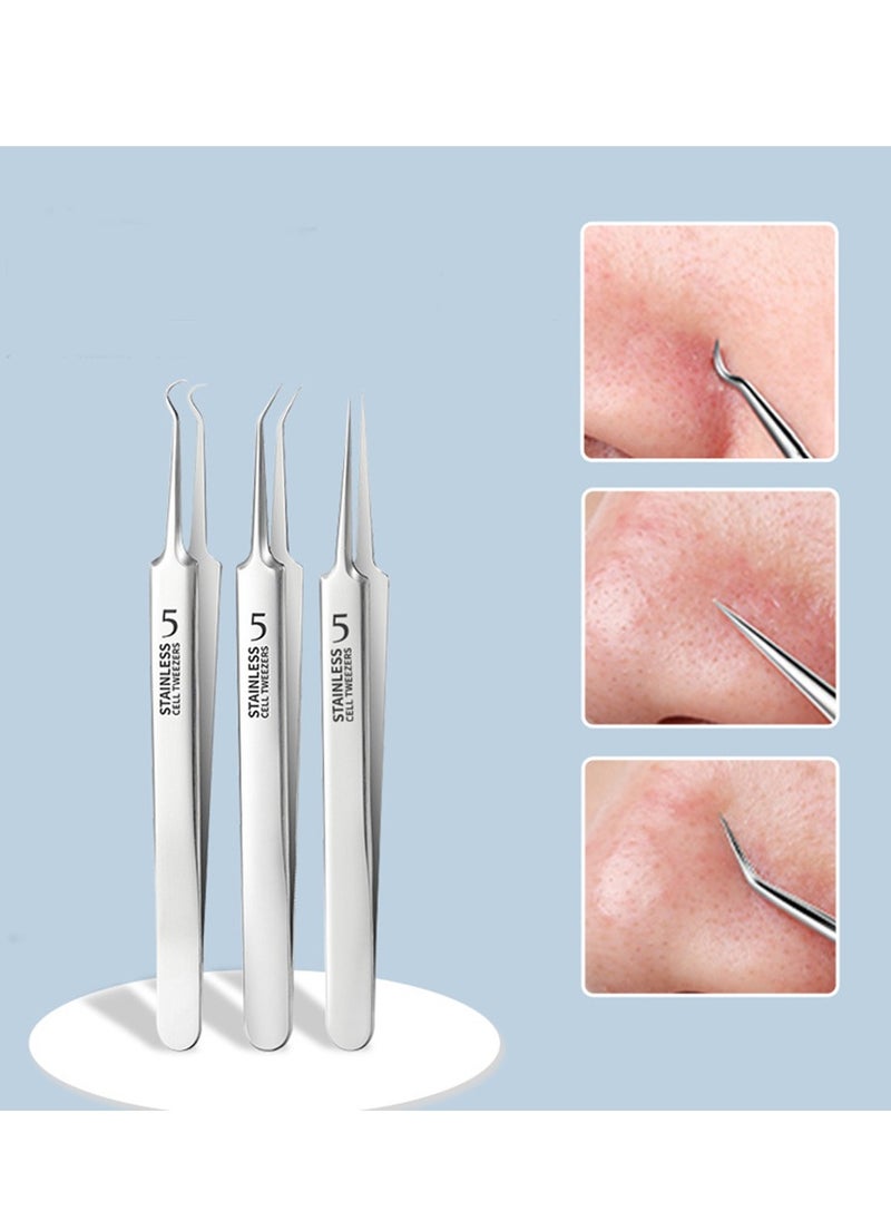 Furtey 8-Piece with Case and Mirror, Stainless Steel Pedicure Blackhead Acne Tweezers, Cell Tweezer, Facial Care Skin Tools Set Remove Blackhead, Reduce Acne  - Image 4