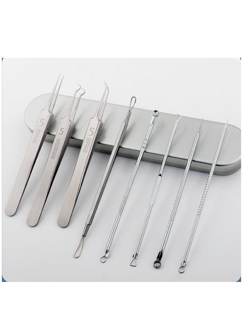 Furtey 8-Piece with Case and Mirror, Stainless Steel Pedicure Blackhead Acne Tweezers, Cell Tweezer, Facial Care Skin Tools Set Remove Blackhead, Reduce Acne  - Image 2