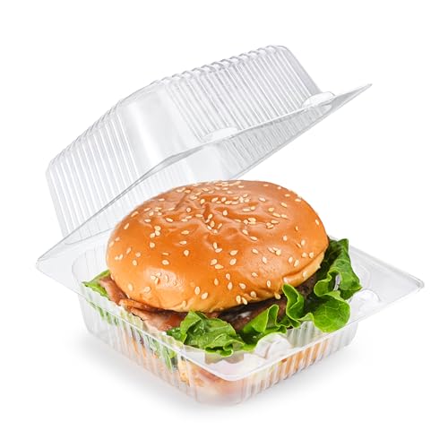 Evnlo 100 Count Clear Plastic Containers with Lids for Food, Thickened Disposable Sandwich Containers Clamshell Boxes for Cake Slice, Dessert, Hamburger, Salad, Pastry, Fruits, Takeout Tray - Image 4