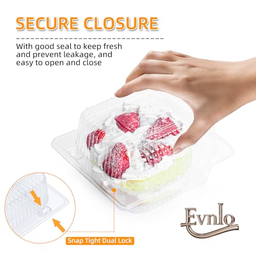 Evnlo 100 Count Clear Plastic Containers with Lids for Food, Thickened Disposable Sandwich Containers Clamshell Boxes for Cake Slice, Dessert, Hamburger, Salad, Pastry, Fruits, Takeout Tray - Image 3