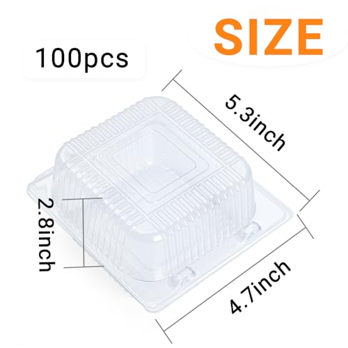 Evnlo 100 Count Clear Plastic Containers with Lids for Food, Thickened Disposable Sandwich Containers Clamshell Boxes for Cake Slice, Dessert, Hamburger, Salad, Pastry, Fruits, Takeout Tray - Image 2