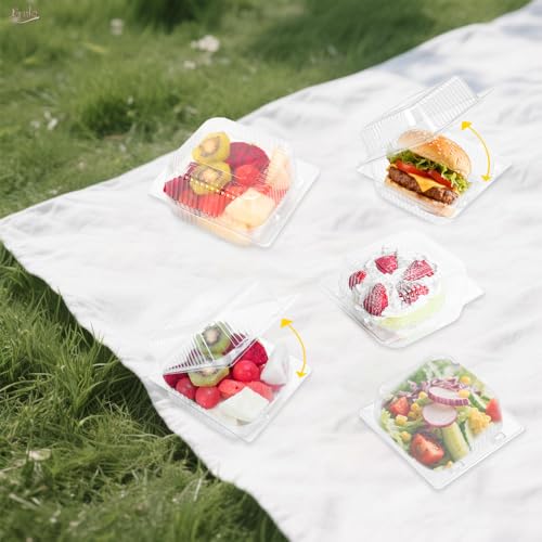 Evnlo 100 Count Clear Plastic Containers with Lids for Food, Thickened Disposable Sandwich Containers Clamshell Boxes for Cake Slice, Dessert, Hamburger, Salad, Pastry, Fruits, Takeout Tray - Image 5