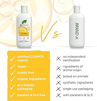 dr.organic بلسم دكتور أورجانيك فيتامين E لترطيب الشعر الجاف والرفيع طبيعي نباتي خالي من القسوة خالي من البارابين وخالي من SLS معبأ في بلاستيك معاد تدويره معتمد عضوي 265 مل قد يختلف التعبئة والتغليف - Image 4