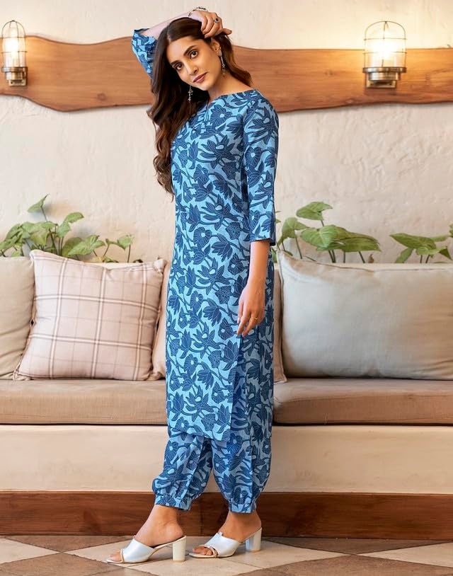 SIRIL Women's Cotton Suit Set for Women | Printed Kurta with Pant & Dupatta | Straight Kurta Set (144KBD1561A-L_Light Blue) - Image 3