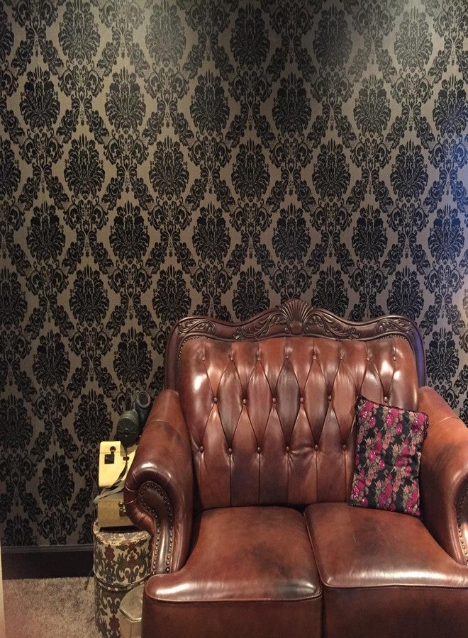 Waddllcor Black Damask Wallpaper Self Adhesive Shelf Vinyl Paper Peel and Stick Damask Wallpaper Roll Shelf Liner Cabinets Door Drawer Sticker 17.7" x 78.7" (45cm x 2m) - Image 2