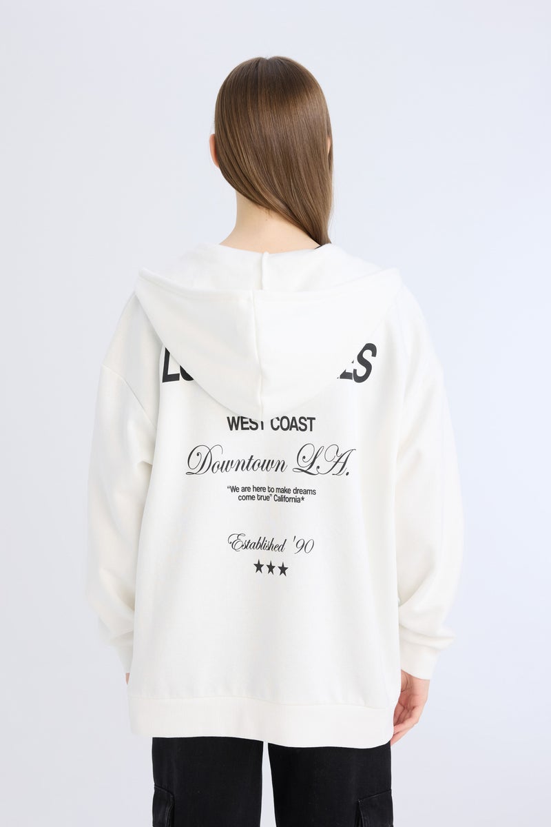 DeFacto Woman Oversize Fit Hooded Printed Zippered Thick Sweatshirt  - Image 5