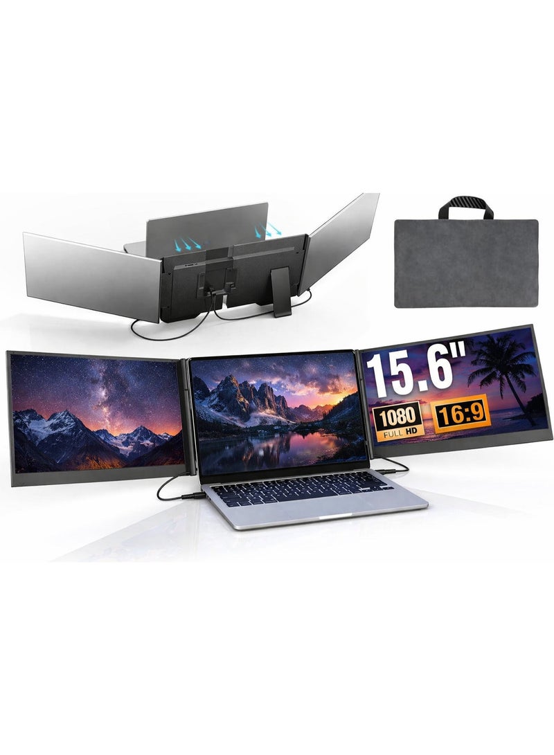 ڤي2كوم شاشة توسيع للابتوب 15.6 بوصة ثلاثية، FHD 1080P IPS، شاشة محمولة فائقة النحافة بسماكة 0.18 بوصة ووزن 3.9 رطل، توصيل Plug & Play عبر USB-C وHDMI، متوافقة مع Windows وMac وChromeOS وAndroid، لأجهزة اللابتوب من 13 إلى 17.3 بوصة - Image 1