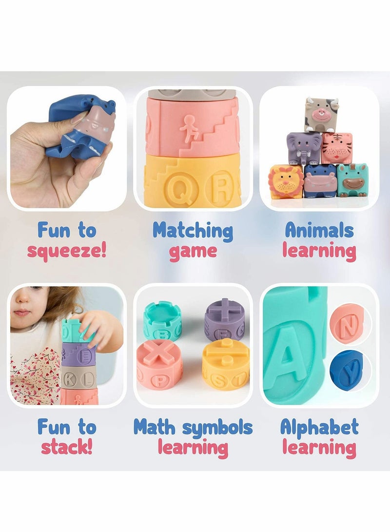 Y&D Soft Baby Blocks 6 to 12 Months and Up, Pcs Sensory baby stacking toys Babies Bath Toy, Infant Stacking Cup, Building for Boys& Girls Teething Toy Play, Activity Gym, Animal Squeeze Block Se - Image 3