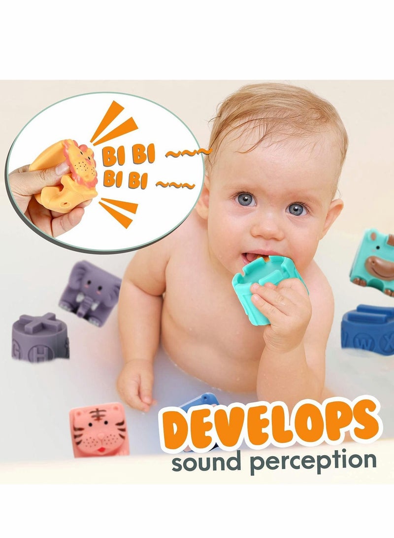 Y&D Soft Baby Blocks 6 to 12 Months and Up, Pcs Sensory baby stacking toys Babies Bath Toy, Infant Stacking Cup, Building for Boys& Girls Teething Toy Play, Activity Gym, Animal Squeeze Block Se - Image 2