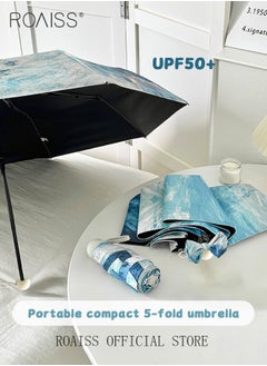 roaiss Artistic Pattern Mini Lightweight Umbrella for Women 6 Rib Lightweight Dual Purpose Umbrella Ladies Compact Portable 5 Fold Umbrella Effectively Blocks Sunlight UPF50+  - Image 3