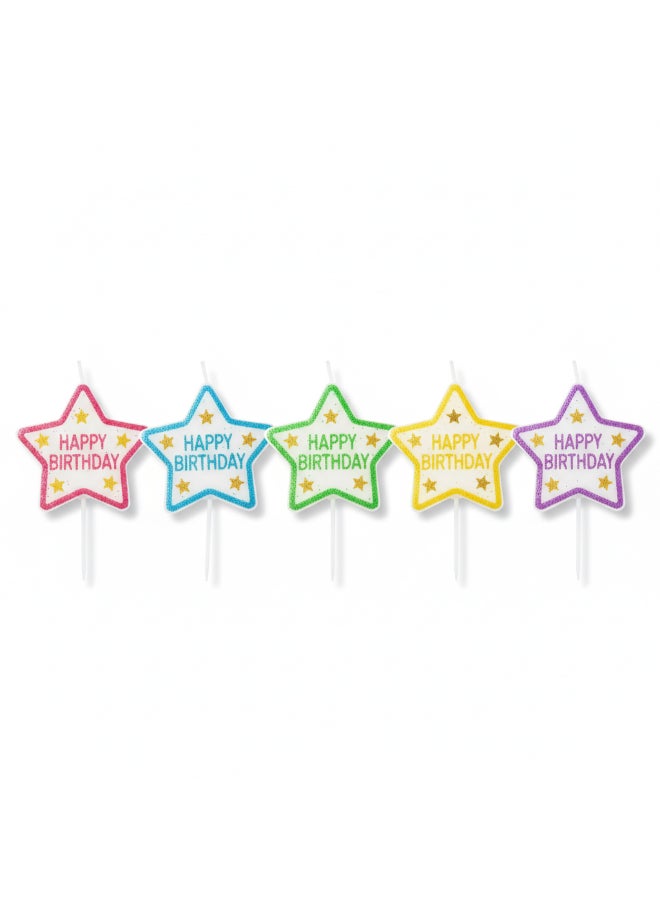 Toyland Assorted Colour Star-Shaped “Happy Birthday” Glitter Candle - Image 1