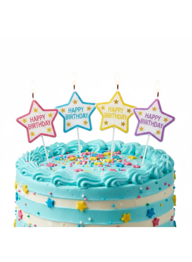 Toyland Assorted Colour Star-Shaped “Happy Birthday” Glitter Candle - Image 2