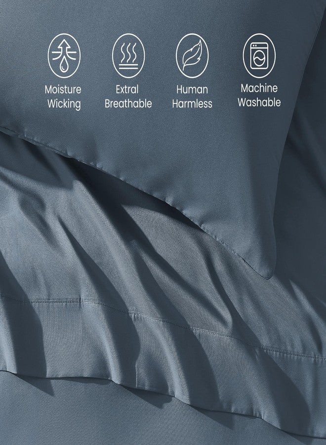SLEEP ZONE مجموعة ملاءات سرير توين للأطفال من SLEEP ZONE نانو تيك سوبر سوفت للتبريد 3 قطع - مجموعة ملاءات مفروشة وسادة سهلة العناية - خالية من التجاعيد، مقاومة للتلاشي، جيب عميق 16" (أزرق فلينت، توين) - Image 4
