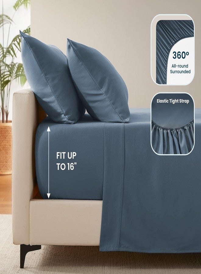 SLEEP ZONE مجموعة ملاءات سرير توين للأطفال من SLEEP ZONE نانو تيك سوبر سوفت للتبريد 3 قطع - مجموعة ملاءات مفروشة وسادة سهلة العناية - خالية من التجاعيد، مقاومة للتلاشي، جيب عميق 16" (أزرق فلينت، توين) - Image 5
