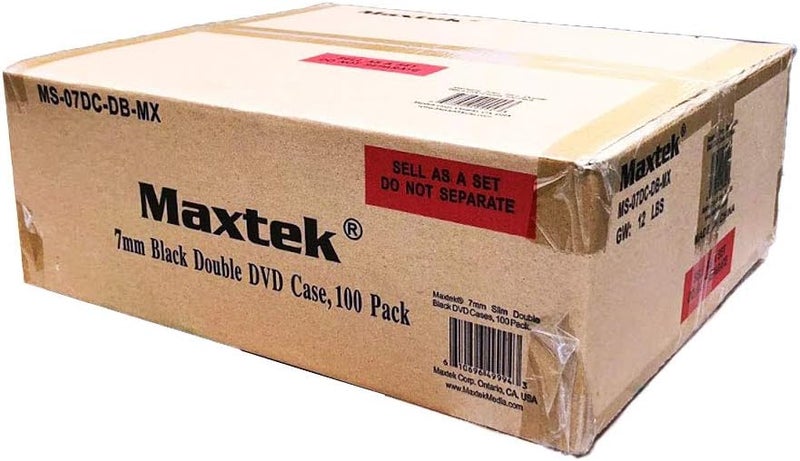 maxtek علبة أقراص DVD مزدوجة رفيعة سوداء بسماكة 7 مم من ماكستيك - عبوة 100 قطعة - Image 2
