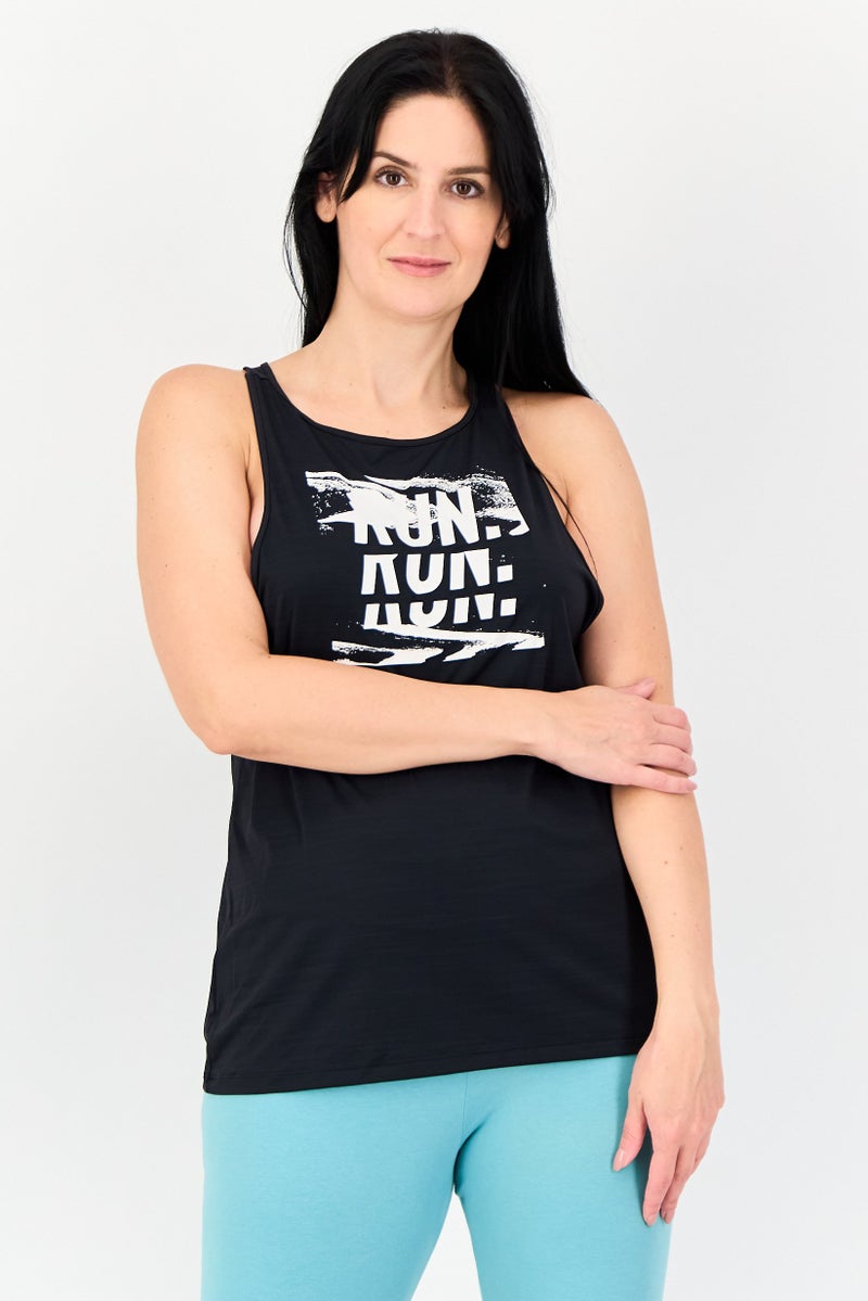 Reebok تي شيرت رياضي نسائي بلا أكمام للجري، أسود - Image 1