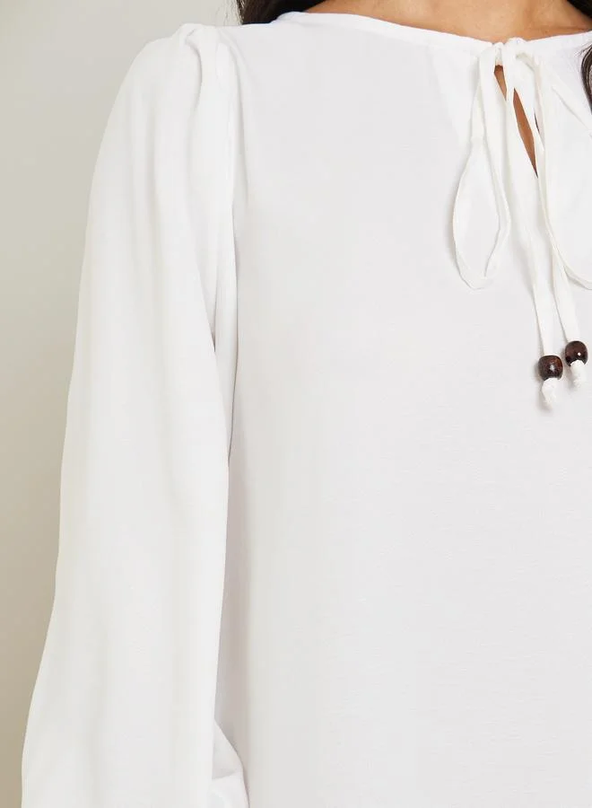 Amirah Women White Tie-Up Neck Jalabiya