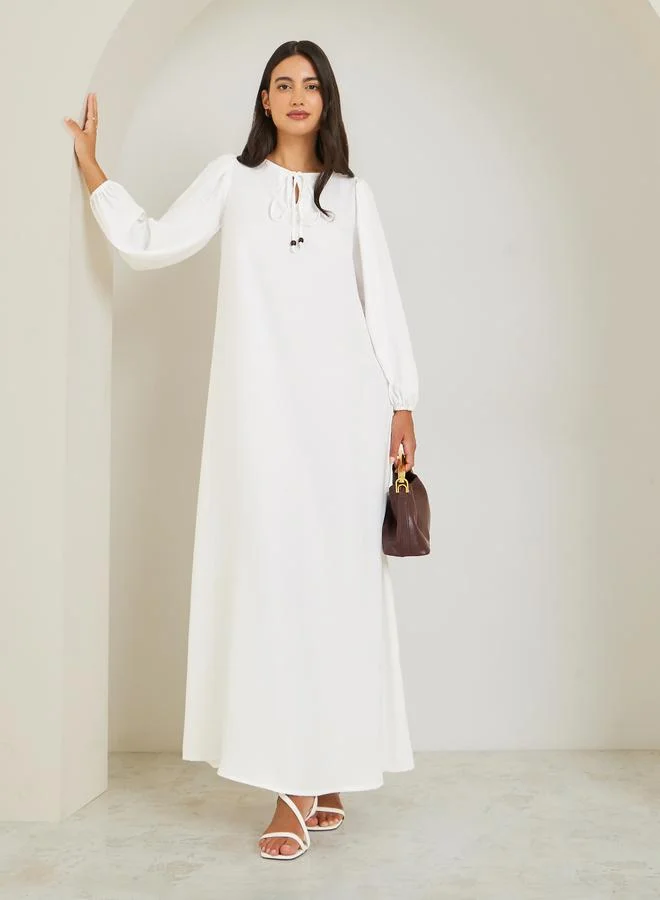 Amirah Women White Tie-Up Neck Jalabiya