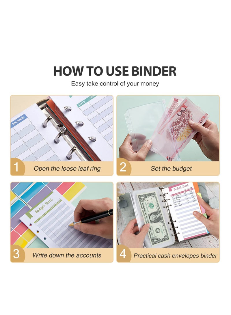 SOLARAE Budget Binder with Zipper Envelopes, Cash Envelopes for Budgeting, A6 PU Leather Budget Binder Planner with 12 Pcs Clear Zipper Envelopes, 12 Pcs Budget Sheets for Budgeting, Saving Money(Azure) - Image 2