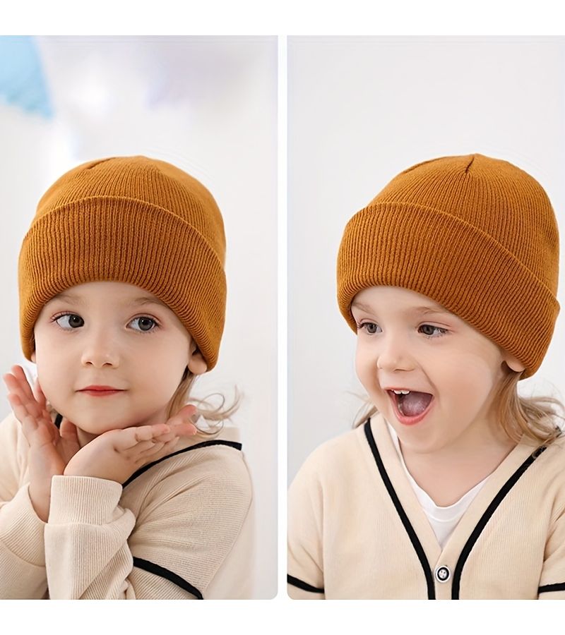 Beige Baby Knitted Hat Autumn Winter Warm Newborn 0-6M Soft Comfortable Toddler Bonnet - Image 1