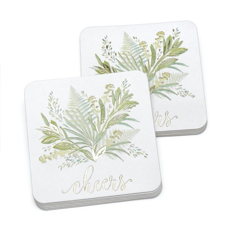 Hortense B. Hewitt Cheers Paperboard Coasters  4-Inch  Greenery  25-Count - Image 1