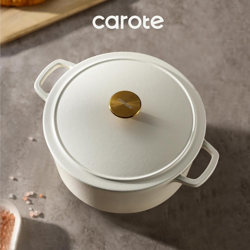 CAROTE 5QT Enameled Cast Iron Dutch Oven Pot with Lid, Heavy-Duty Dutch Oven for Sourdough Bread Baking, Braising, Stews, Roasting, Healthy & Non-Toxic, Dual Handles, All Stovetop Compatible, Oven Safe up to 500° F, White - Image 5