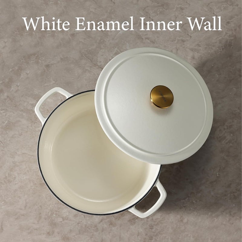 CAROTE 5QT Enameled Cast Iron Dutch Oven Pot with Lid, Heavy-Duty Dutch Oven for Sourdough Bread Baking, Braising, Stews, Roasting, Healthy & Non-Toxic, Dual Handles, All Stovetop Compatible, Oven Safe up to 500° F, White - Image 3