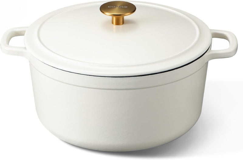 CAROTE 5QT Enameled Cast Iron Dutch Oven Pot with Lid, Heavy-Duty Dutch Oven for Sourdough Bread Baking, Braising, Stews, Roasting, Healthy & Non-Toxic, Dual Handles, All Stovetop Compatible, Oven Safe up to 500° F, White - Image 1