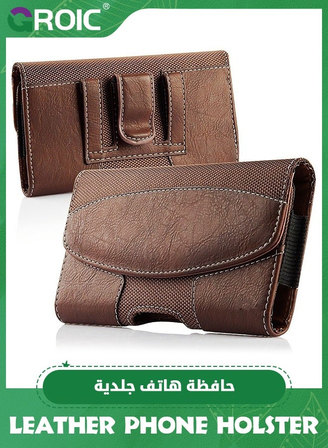 GROIC Brown Leather Phone Holster for Men Belt, Phone Pouch Belt Holder for iPhone 15 Pro Max, 15 Plus, Galaxy S23, Maezar XXL Large Belt Clip Loop Holder Carrying Pouch Case Magnetic Closure  - Image 1