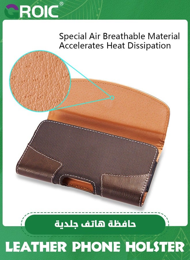 GROIC Brown Leather Phone Holster for Men Belt, Phone Pouch Belt Holder for iPhone 15 Pro Max, 15 Plus, Galaxy S23, Maezar XXL Large Belt Clip Loop Holder Carrying Pouch Case Magnetic Closure  - Image 2