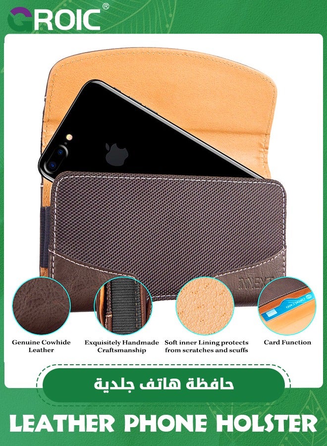 GROIC Brown Leather Phone Holster for Men Belt, Phone Pouch Belt Holder for iPhone 15 Pro Max, 15 Plus, Galaxy S23, Maezar XXL Large Belt Clip Loop Holder Carrying Pouch Case Magnetic Closure  - Image 3