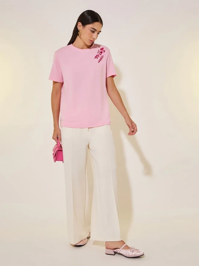 Take Two Take Two Floral Embroidery Detail Short Sleeves T-Shirt