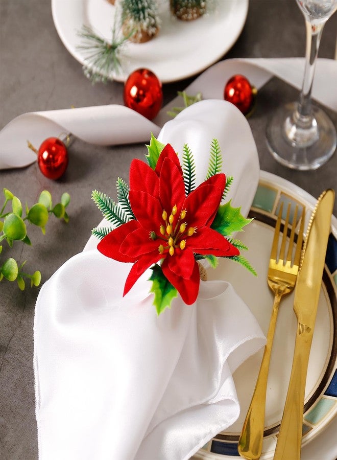 wonlex Flower Napkin Rings Set of 12, Farmhouse Red Green Napkin Rings Holder Buckle for Xmas Mother's Day Dinner Parties Wedding Table Setting(Red Flower) - Image 2