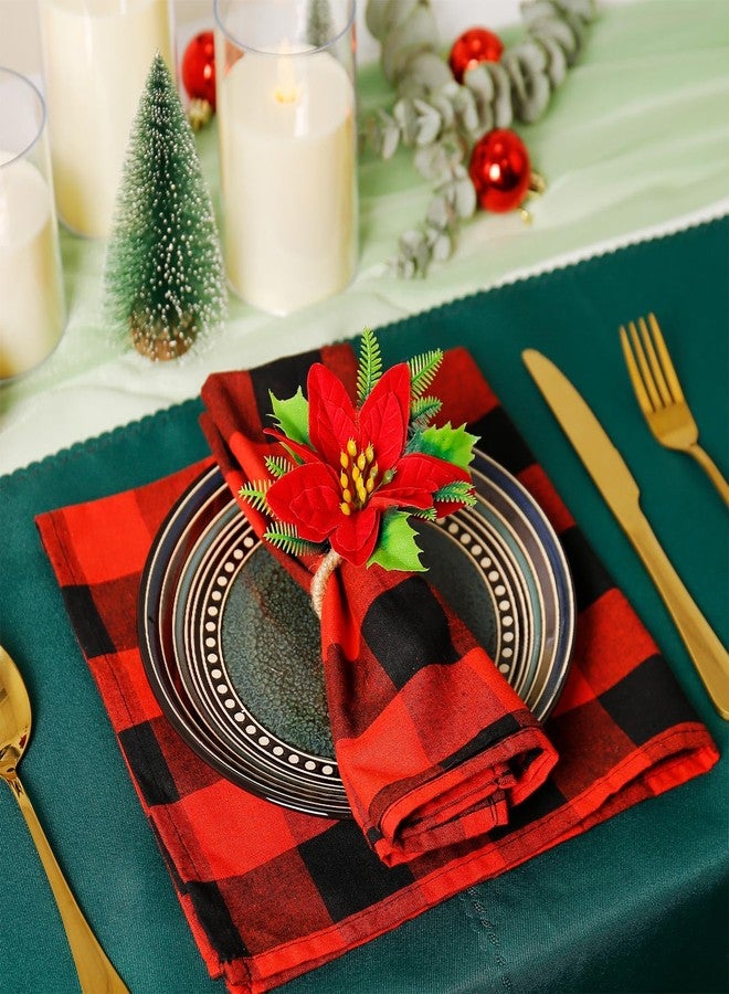 wonlex Flower Napkin Rings Set of 12, Farmhouse Red Green Napkin Rings Holder Buckle for Xmas Mother's Day Dinner Parties Wedding Table Setting(Red Flower) - Image 3