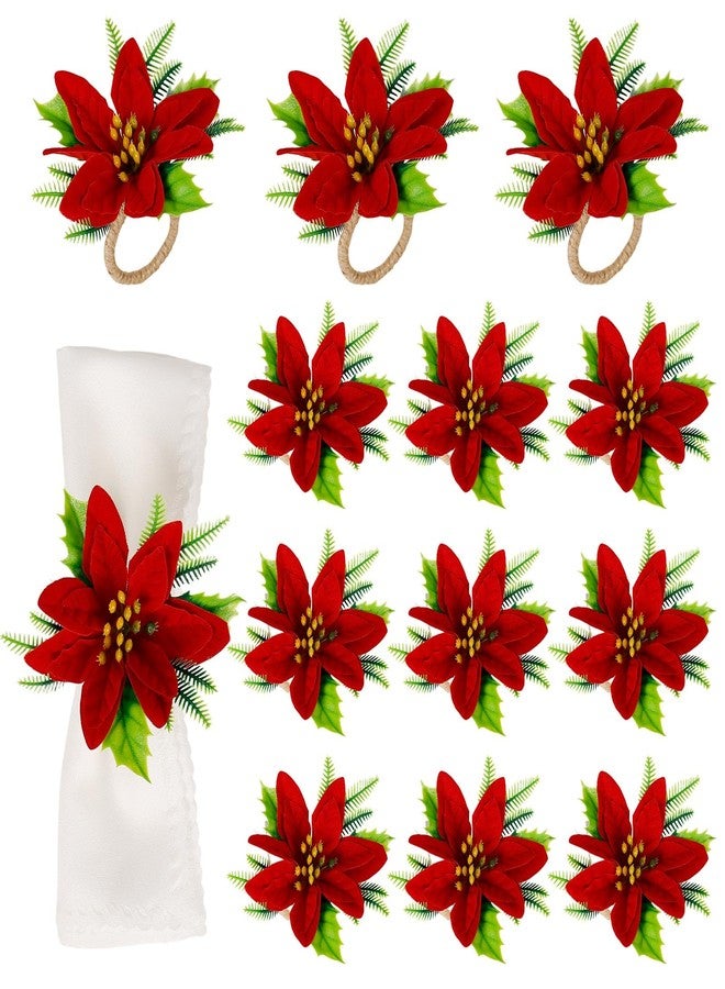 wonlex Flower Napkin Rings Set of 12, Farmhouse Red Green Napkin Rings Holder Buckle for Xmas Mother's Day Dinner Parties Wedding Table Setting(Red Flower) - Image 1
