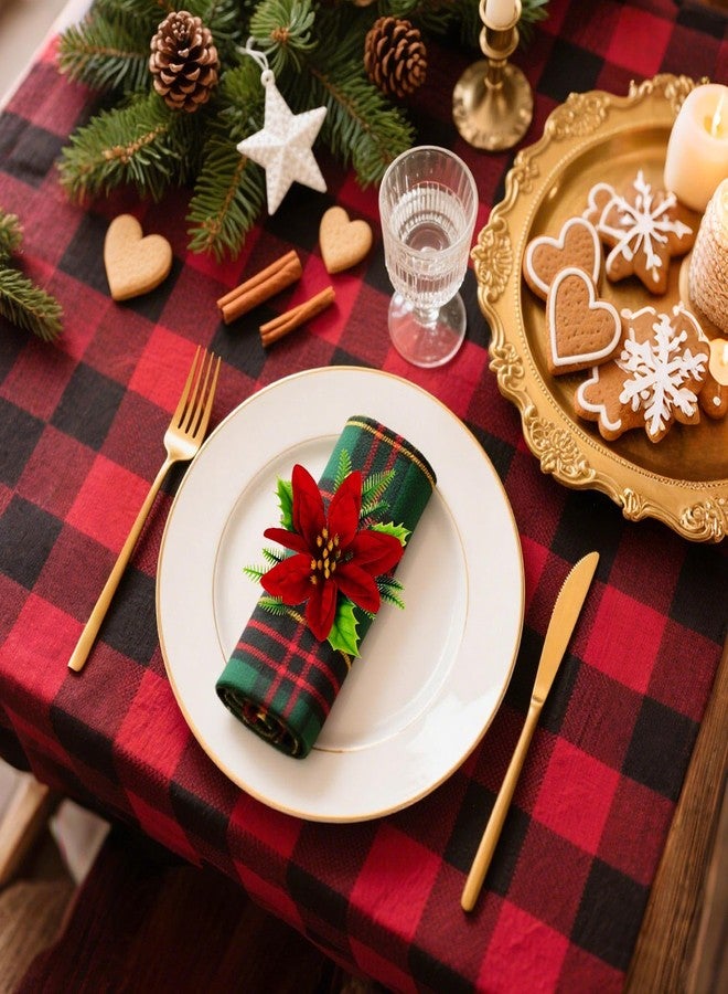 wonlex Flower Napkin Rings Set of 12, Farmhouse Red Green Napkin Rings Holder Buckle for Xmas Mother's Day Dinner Parties Wedding Table Setting(Red Flower) - Image 4