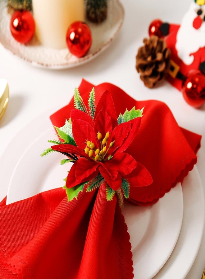 wonlex Flower Napkin Rings Set of 12, Farmhouse Red Green Napkin Rings Holder Buckle for Xmas Mother's Day Dinner Parties Wedding Table Setting(Red Flower) - Image 5