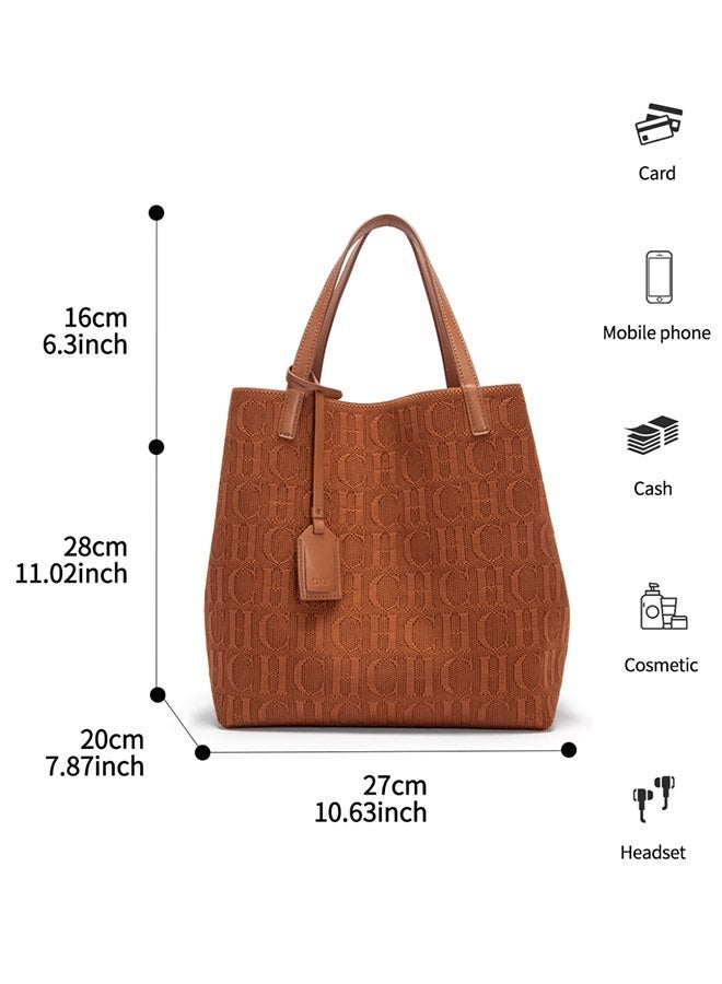 CH CH CHCH New Fashionable Design Women's Large-capacity Tote Bag Brown - Image 4