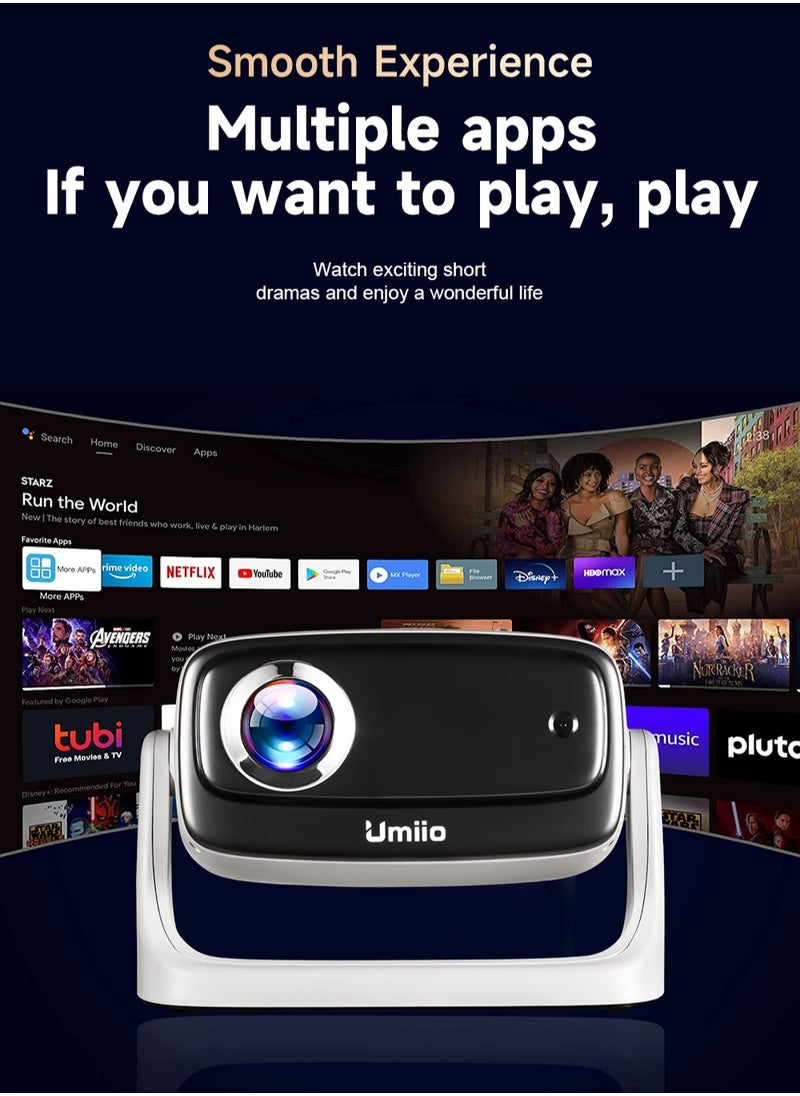 Umiio - 135° Angle Adjustable U10 Projector - Native 1080P 4K Support WiFi & Bluetooth Outdoor & Home Theater with Portable Bag Remote - White - Image 1