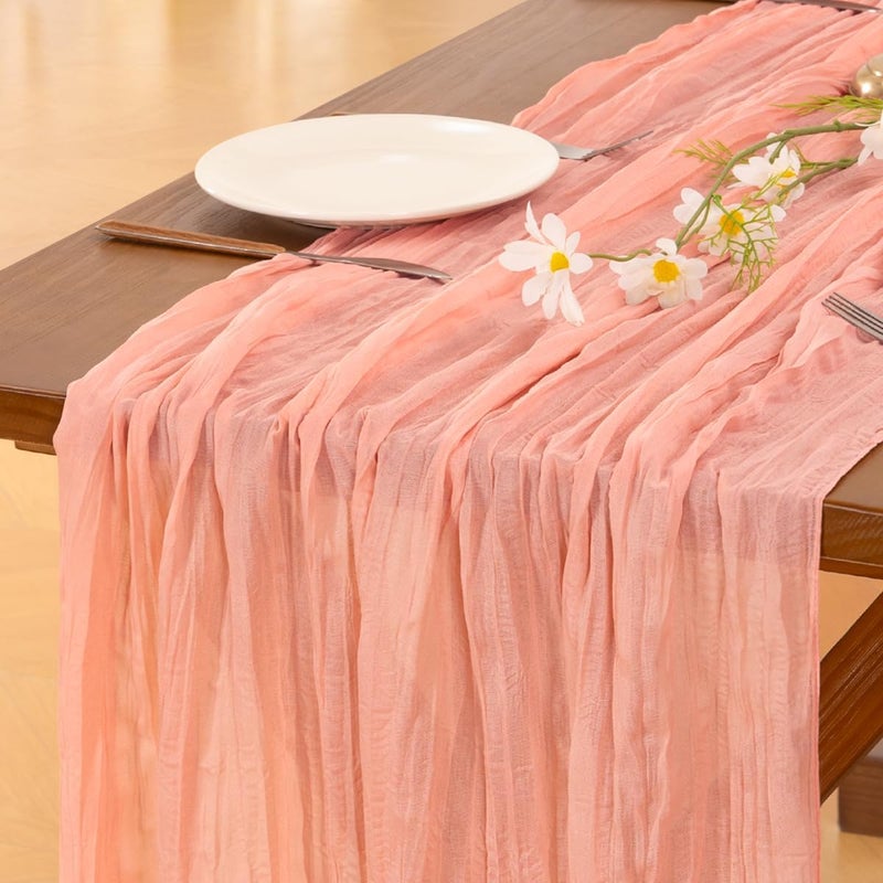 Socomi 2pcs Coral Peach Easter Spring Cheesecloth Table Runner Boho Rustic Gauze 120 inch 10FT Cheese Cloth Runner for Wedding Party Baby Shower Birthday Home Decor Holiday Decorations - Image 1