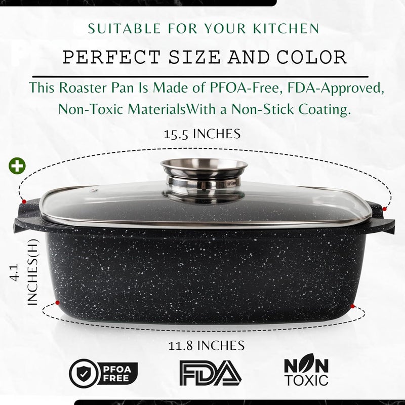 Moss & Stone 6 Quart Oval Roaster Pot with Lid, 12"x8.3" Die Cast Aluminum Chicken Roaster, Induction, Gas & Ceramic Cooktop Compatible, Hard Anodized Nonstick Roasting Pan With Lid, Oven Safe - Image 2