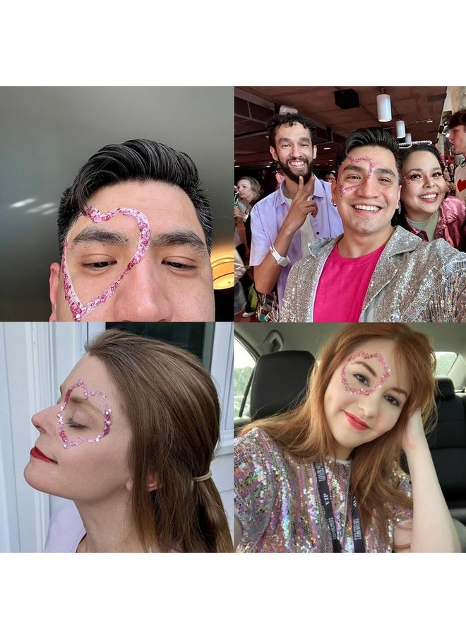 ميكولي بريق وردي للوجه من MEICOLY، بريق وردي للجسم، بريق لامع للشعر، بريق سميك على شكل قلب لمحبي حفلات المغنين، مكياج لامع وردي، طلاء وجه لامع على شكل حورية البحر  - Image 1
